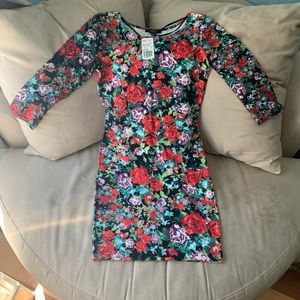 Flower print long sleeve mini dress
